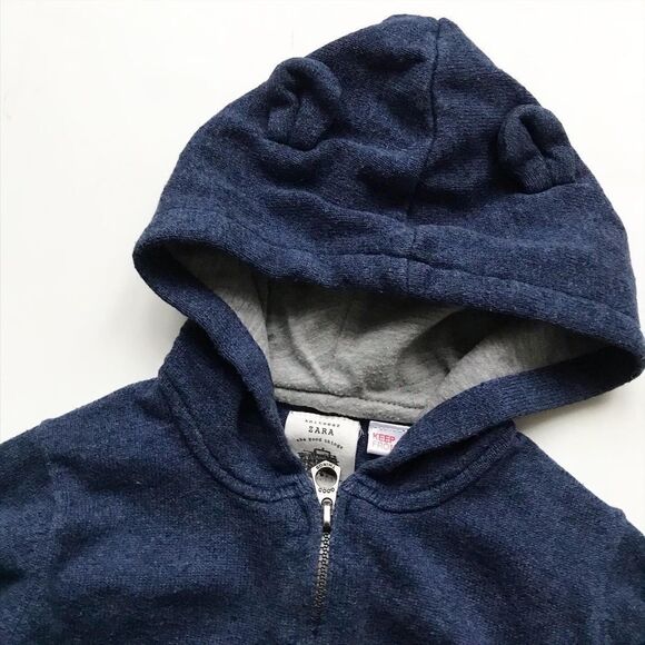 Zara navy blue light  knit vest ear zip up sweater VGUC 9-12 months - Picture 2 of 5